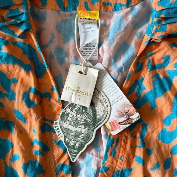 NWT Agua Bendita Linnea Orange and Blue Printed Romper Size S - Picture 7 of 7